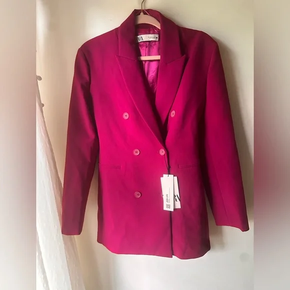 NWT ZARA Double Breasted Blazer Dress in Fuchsia - Picture 8 of 10